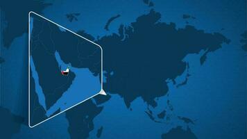 emplacement de uni arabe émirats sur le monde carte avec agrandi carte de uni arabe émirats avec drapeau. vecteur