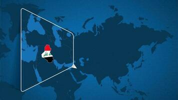 emplacement de Irak sur le monde carte avec agrandi carte de Irak avec drapeau. vecteur