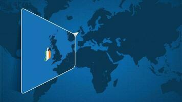 emplacement de Irlande sur le monde carte avec agrandi carte de Irlande avec drapeau. vecteur