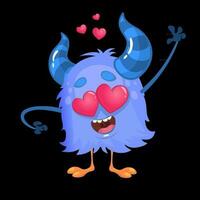 dessin animé bleu cool monstre dans l'amour. st valentines vecteur illustration de aimant monstre agitant