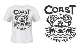 Crabe T-shirt impression maquette, mer vagues, Marin club vecteur