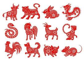 chinois zodiaque horoscope animaux, rouge papercut ensemble vecteur