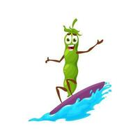 dessin animé content vert pois personnage sur le surf planche vecteur