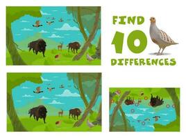 trouver Dix différences de dessin animé sauvage animaux vecteur
