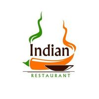 Indien restaurant icône, pimenter nourriture bol et Chili vecteur