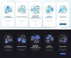 Écran de la page de l'application mobile d'intégration des fonctions hépatiques avec concepts vecteur