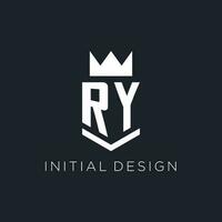 ry logo avec bouclier et couronne, initiale monogramme logo conception vecteur