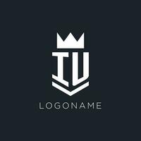 iu logo avec bouclier et couronne, initiale monogramme logo conception vecteur