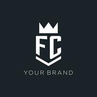 fc logo avec bouclier et couronne, initiale monogramme logo conception vecteur