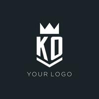 ko logo avec bouclier et couronne, initiale monogramme logo conception vecteur