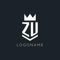 zu logo avec bouclier et couronne, initiale monogramme logo conception vecteur