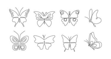 continu un ligne dessin. un ligne art. ensemble de magnifique papillons. abstrait continu doubler. vecteur