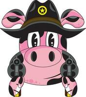 mignonne dessin animé sauvage Ouest lancer des armes à feu porc cow-boy shérif illustration vecteur