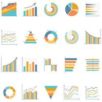 ensemble de affaires graphique icône, Couleur objet statistiques la finance présentation, plat Succès rapport symbole vecteur. 640x640 pixels vecteur