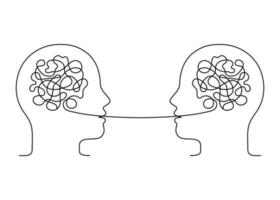 gens parler, enchevêtrement discours, conversation avec désordre, contour. Créatif en pensant cerveau. psychothérapie communication. conversation deux personne, dialogue parler. vecteur ligne