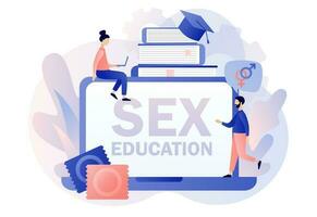 sexuel éducation concept. en ligne sexuel santé leçon pour minuscule personnes. la contraception et la reproduction système. Humain sexualité. moderne plat dessin animé style. vecteur illustration sur blanc Contexte