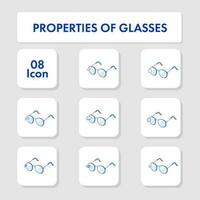 Propriétés de des lunettes plat icône ou symbole dans bleu couleur. vecteur