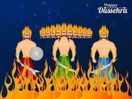 hindou mythologique démon Roi Ravana avec le sien frère kumbhkarana et fils meghnad permanent sur Feu bleu Contexte pour content dussehra concept. vecteur