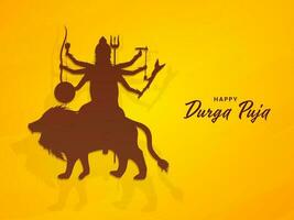 content durga puja fête affiche conception avec silhouette déesse durga maa contre chrome Jaune Contexte. vecteur