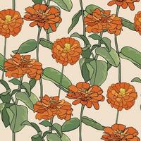 modèle avec commun zinnia. Orange élégant zinnia fleur sur beige Contexte vecteur