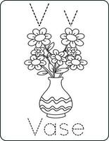 lettre vv majuscule et minuscule, mignonne les enfants coloration une vase, abc alphabet tracé entraine toi feuille de travail de une vase pour des gamins apprentissage Anglais vocabulaire, et écriture vecteur illustration