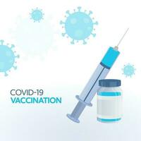 covid-19 vaccination concept avec vaccin bouteille près seringue sur blanc coronavirus affecté Contexte. vecteur