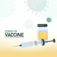 covid-19 vaccin affiche conception avec vaccin bouteille, seringue injection sur blanc et Jaune virus affecté Contexte. vecteur