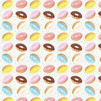 coloré vitré Donut sans couture modèle. sucré anniversaire Pâtisserie. confiserie dessert. pour menu conception, café décoration, livraison boîte, textile, papier peint, tissu, décor. vecteur illustration dans plat style