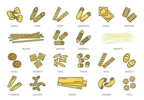 Pâtes type contour Icônes, italien nourriture spaghetti vecteur