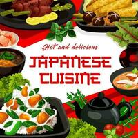Japonais cuisine menu, Fruit de mer et Viande vaisselle vecteur