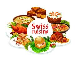 Suisse nourriture cuisine vecteur plats, rond Cadre