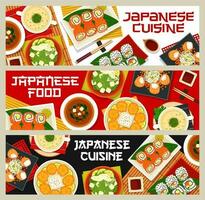 Japon nourriture, Japon cuisine dessin animé vecteur bannières