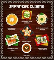 japon cuisine dessin animé vecteur menu, repas de Japon