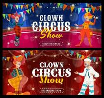 shapito cirque dessin animé clowns et bouffons sur étape vecteur