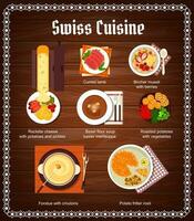 Suisse cuisine menu, nourriture vaisselle et dîner repas vecteur
