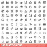 100 Plastique Icônes ensemble, contour style vecteur