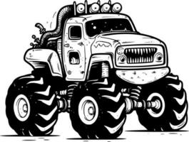 monstre un camion - noir et blanc isolé icône - vecteur illustration