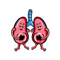 poumons dessin animé personnage icône plat conception vecteur