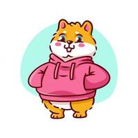 cool hamster dans rose sweatshirt à capuche. marrant personnage vecteur
