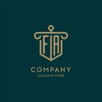 FA monogramme initiale logo conception avec bouclier et pilier forme style vecteur