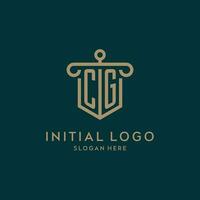 cg monogramme initiale logo conception avec bouclier et pilier forme style vecteur