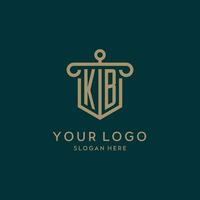 Ko monogramme initiale logo conception avec bouclier et pilier forme style vecteur