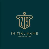 zs monogramme initiale logo conception avec bouclier et pilier forme style vecteur