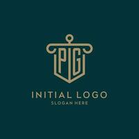 pg monogramme initiale logo conception avec bouclier et pilier forme style vecteur