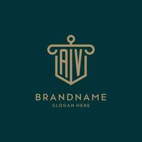 un V monogramme initiale logo conception avec bouclier et pilier forme style vecteur