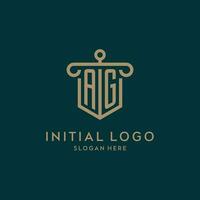 ag monogramme initiale logo conception avec bouclier et pilier forme style vecteur