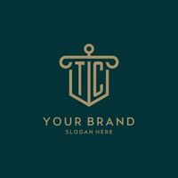 tc monogramme initiale logo conception avec bouclier et pilier forme style vecteur