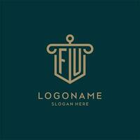 fu monogramme initiale logo conception avec bouclier et pilier forme style vecteur