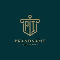 pi monogramme initiale logo conception avec bouclier et pilier forme style vecteur