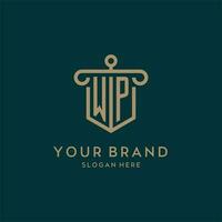 wp monogramme initiale logo conception avec bouclier et pilier forme style vecteur